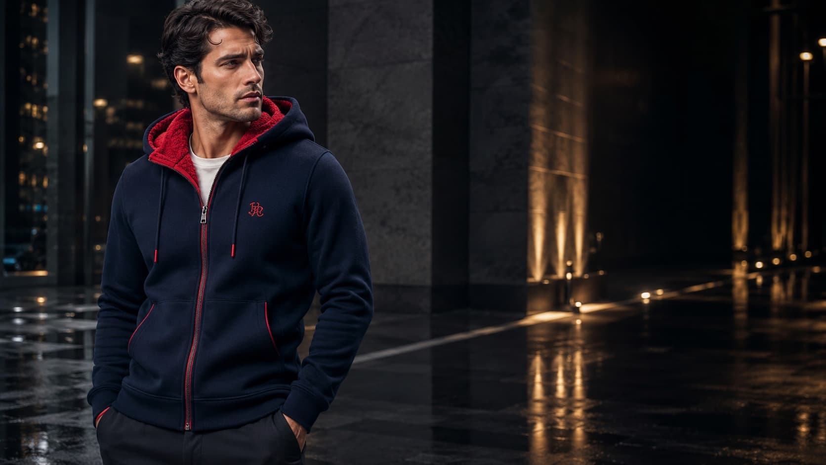 SHNY hoodie navy and red, night city
